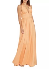 Dress the Population Rhea Satin Fit-And-Flare Halter Gown