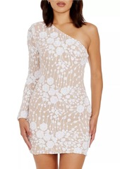 Dress the Population Serena Floral Embroidered One-Shoulder Minidress