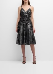 Dress the Population Tahani Floral-Embroidered Sequin Midi Dress