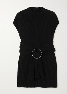 Dries Van Noten Belted Ribbed-knit Tunic