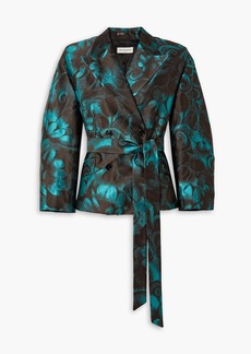 Dries Van Noten - Belted double-breasted floral-jacquard blazer - Blue - FR 40