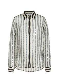 Dries Van Noten - Chowy Sequined Striped-Silk Shirt - Black - FR 40 - Moda Operandi