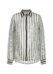 Dries Van Noten - Chowy Sequined Striped-Silk Shirt - Black - FR 44 - Moda Operandi