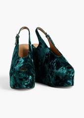 Dries Van Noten - Crushed-velvet wedge slingback sandals - Green - EU 35