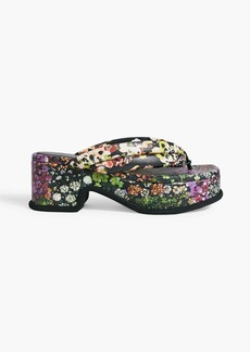 Dries Van Noten - Floral-print leather platform sandals - Black - EU 35