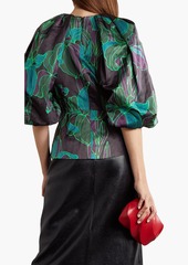 Dries Van Noten - Floral-print woven peplum blouse - Green - FR 34
