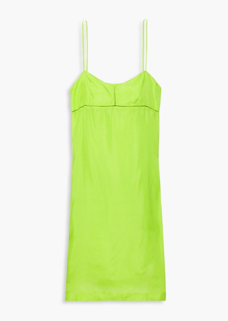 Dries Van Noten - Lattice-trimmed neon silk-charmeuse slip dress - Green - FR 44