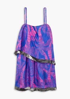Dries Van Noten - Layered printed silk crepe de chine mini dress - Blue - FR 36