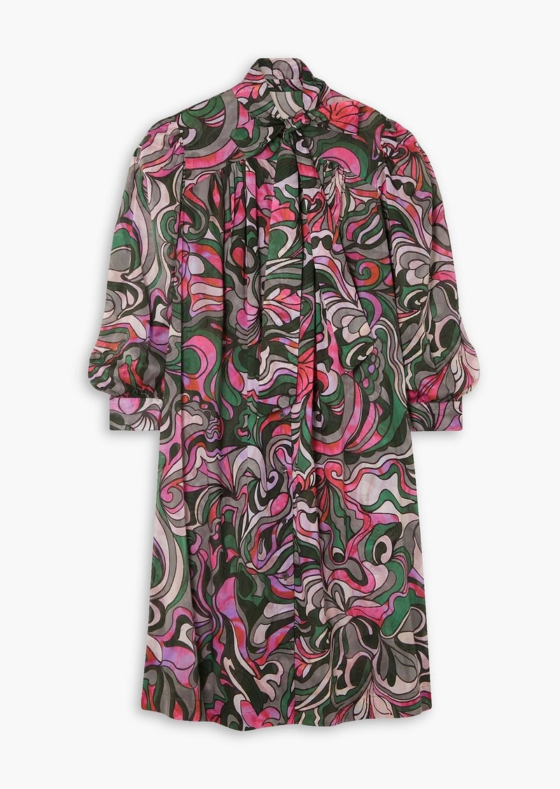 Dries Van Noten - Pussy-bow printed cotton-voile midi dress - Pink - FR 34
