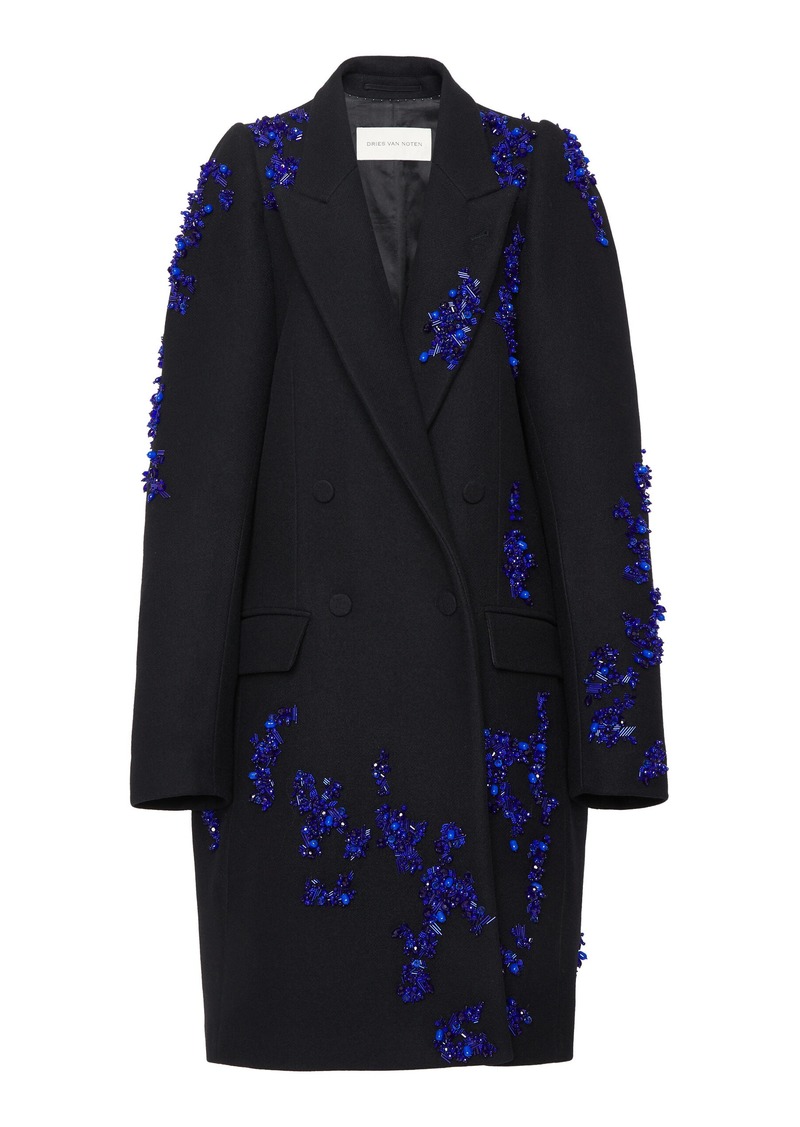 Dries Van Noten - Rinky Embroidered Wool-Blend Cocoon Coat - Black - M - Moda Operandi