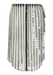 Dries Van Noten - Shirty Sequined Striped-Silk Midi Skirt - Black - FR 36 - Moda Operandi