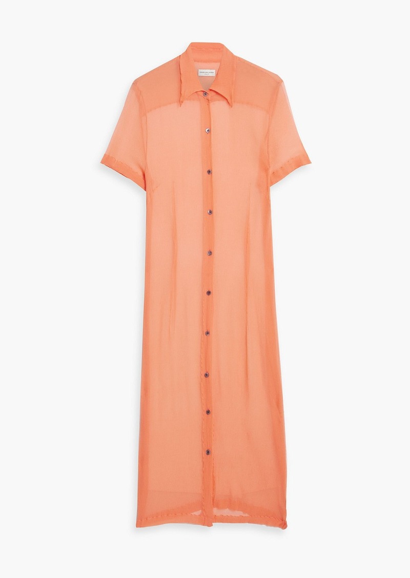 Dries Van Noten - Silk-crepon midi shirt dress - Orange - FR 38