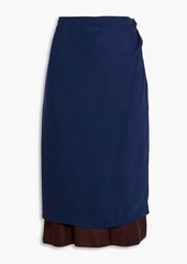 Dries Van Noten - Satin-paneled crepe midi skirt - Blue - FR 36