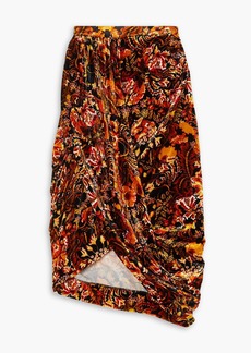 Dries Van Noten - Wrap-effect draped printed velvet skirt - Orange - FR 36
