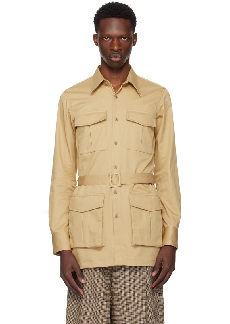 Dries Van Noten Beige Belted Utility Shirt