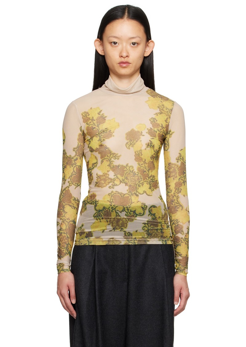 Dries Van Noten Beige Floral Turtleneck