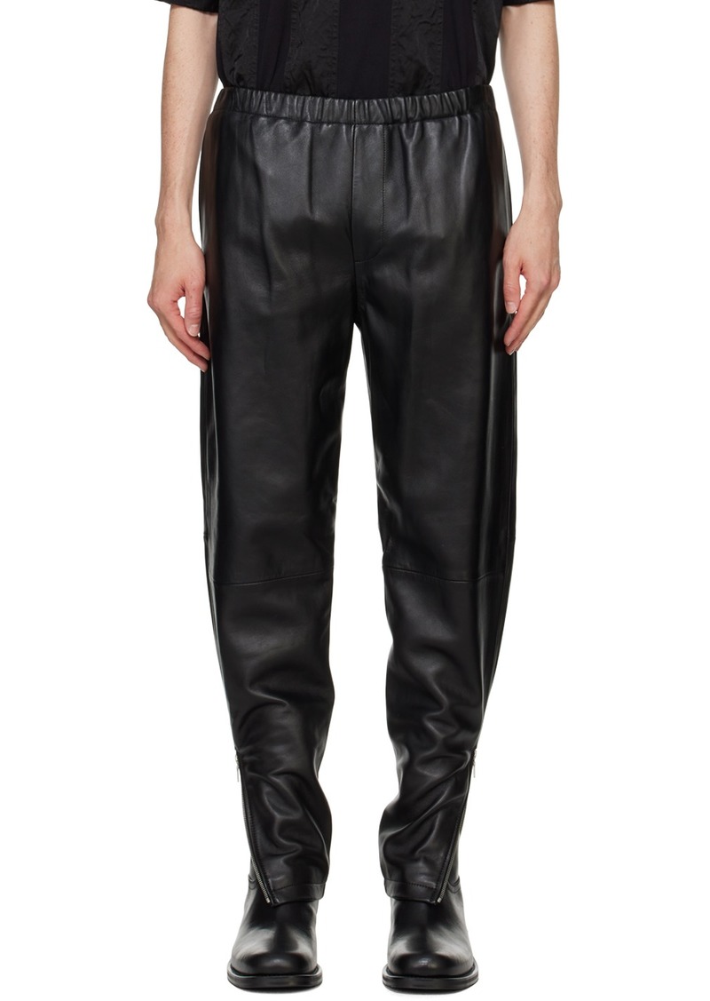 Dries Van Noten Black Drawstring Leather Pants