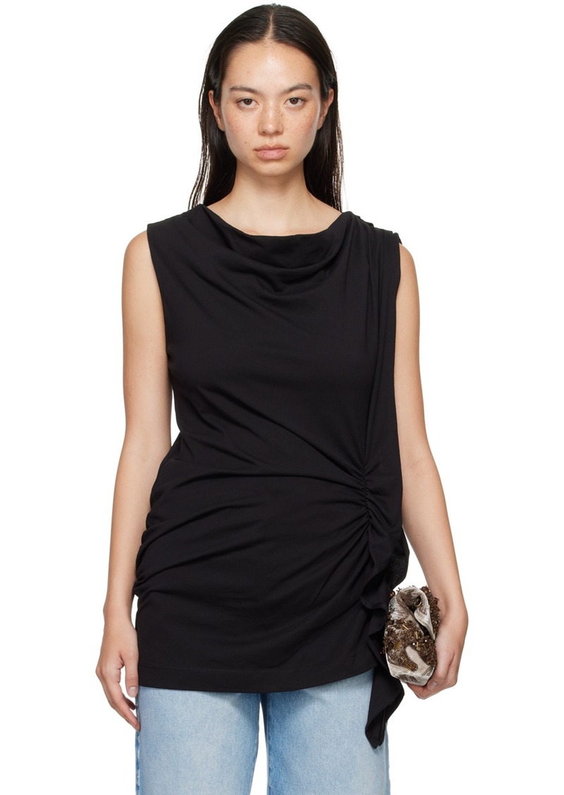 Dries Van Noten Black Ruffled Jersey Top