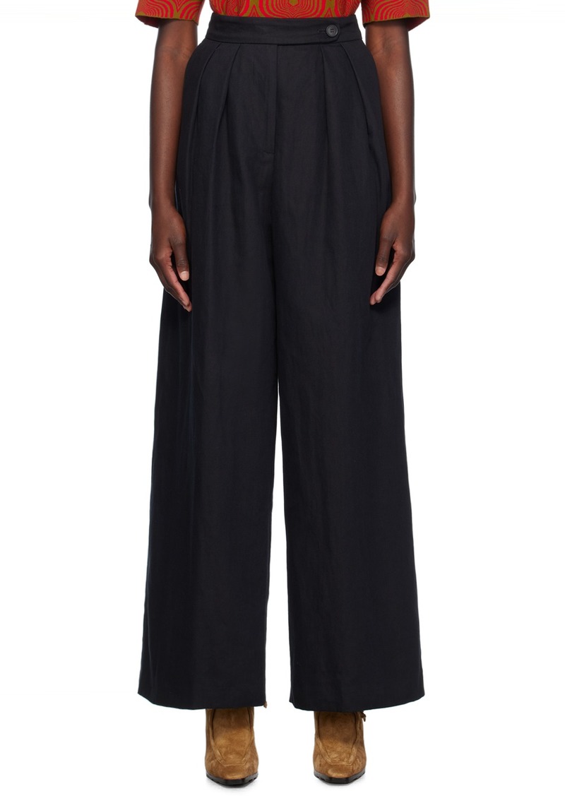 Dries Van Noten Black Wide Pleated Trousers