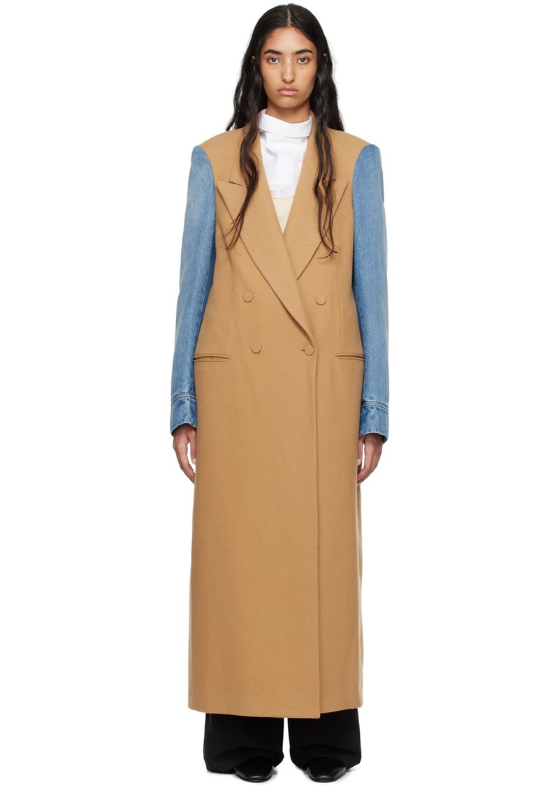 Dries Van Noten Blue & Tan Wool & Denim Coat