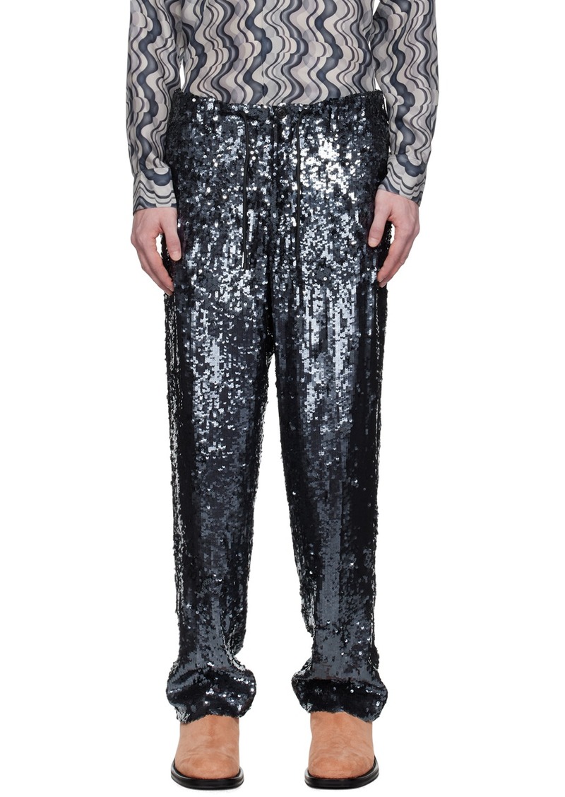 Dries Van Noten Blue Embellished Trousers