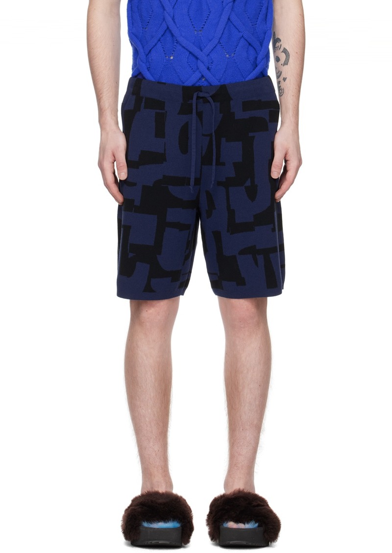 Dries Van Noten Blue Jacquard Shorts