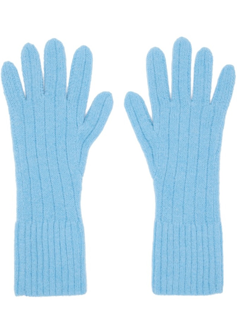 Dries Van Noten Blue Ribbed Gloves