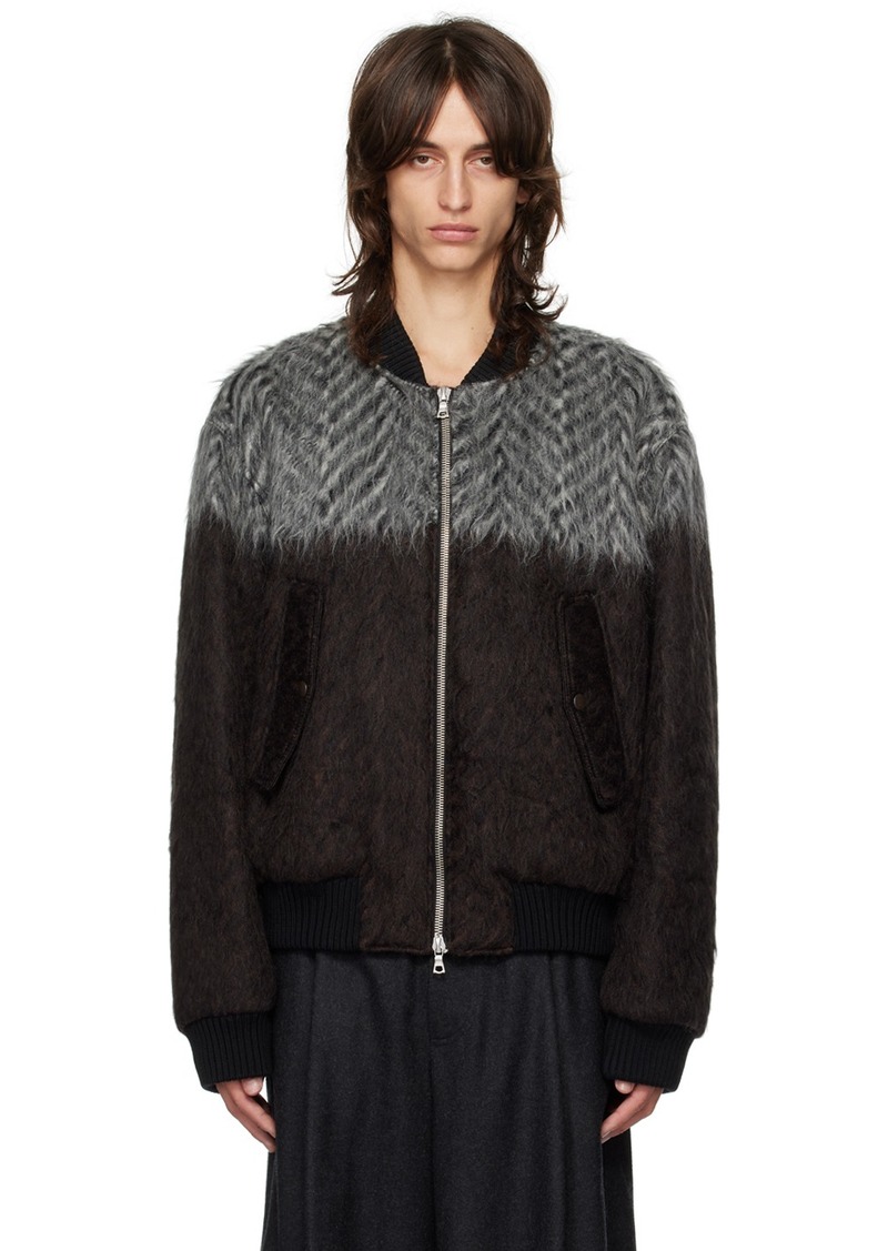 Dries Van Noten Brown Colorblock Bomber Jacket