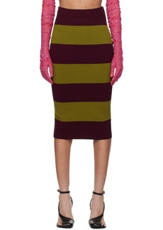 Dries Van Noten Burgundy & Khaki Striped Midi Skirt