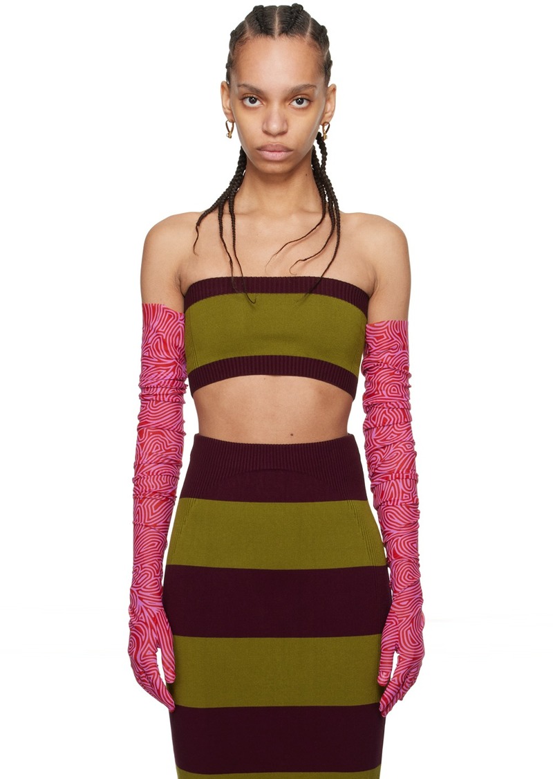 Dries Van Noten Burgundy & Khaki Striped Tank Top