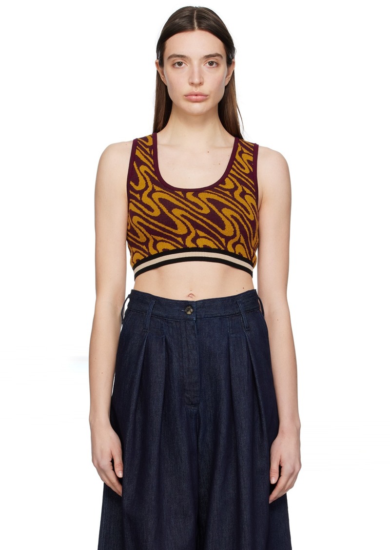 Dries Van Noten Burgundy & Yellow Jacquard Tank Top