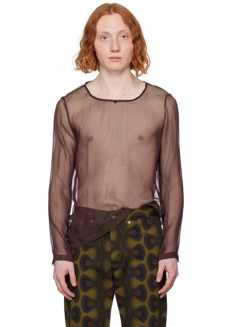 Dries Van Noten Burgundy Sheer Long Sleeve T-Shirt