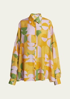 Dries Van Noten Casia Abstract-Print Oversized Silk Collared Shirt