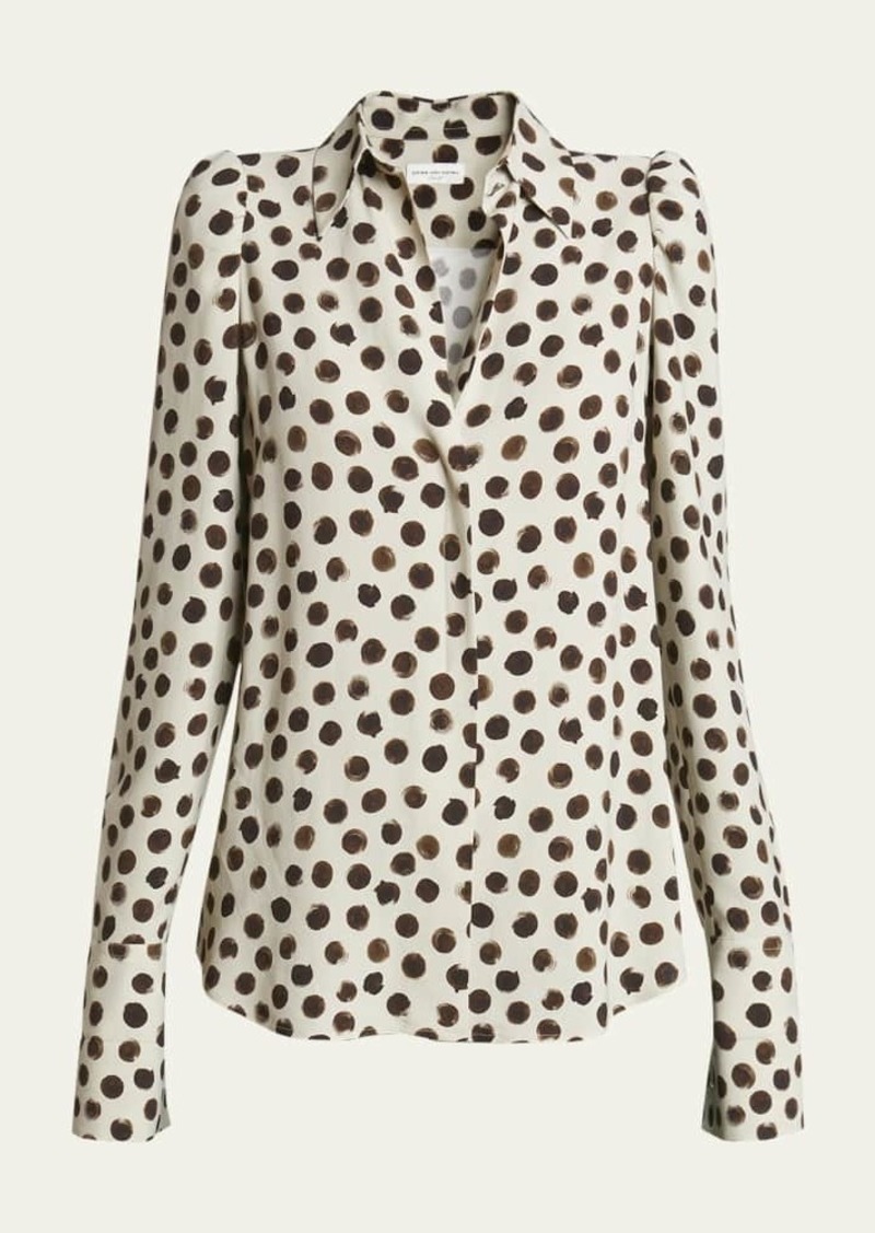 Dries Van Noten Celindra Polka-Dot Button-Front Shirt