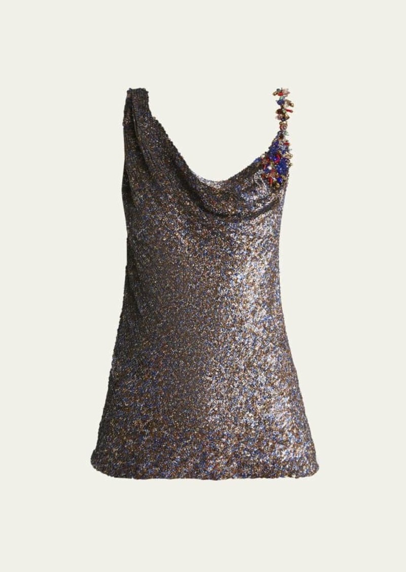 Dries Van Noten Ceyon Sequined Cowl-Neck Sleeveless Shirt