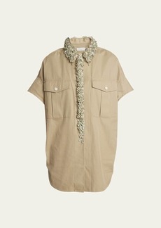 Dries Van Noten Ciaras Embellished Short-Sleeve Safari Shirt