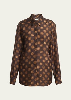 Dries Van Noten Clavel Printed Button Down Silk Blouse