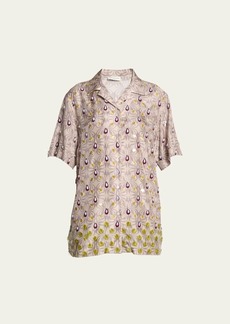 Dries Van Noten Clive Embroidered Short-Sleeve Silk Shirt