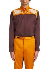 Dries Van Noten Corton Embroidered Colorblock Button-Up Shirt