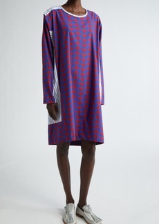 Dries Van Noten Daias Splice Print Long Sleeve Asymmetric Cotton Dress