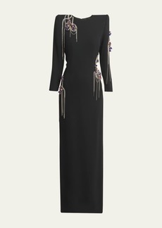 Dries Van Noten Dalista Beaded Crystal Shoulder Column Dress