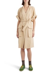 Dries Van Noten Debrasa Cargo Pocket Belted Linen & Cotton Midi Dress