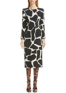 Dries Van Noten Delavina Giraffe Print Wool Sheath Dress