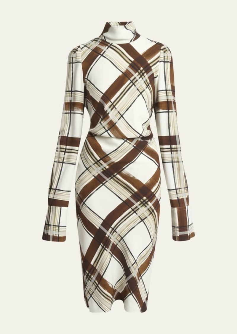 Dries Van Noten Delvet Plaid Belted Midi Dress