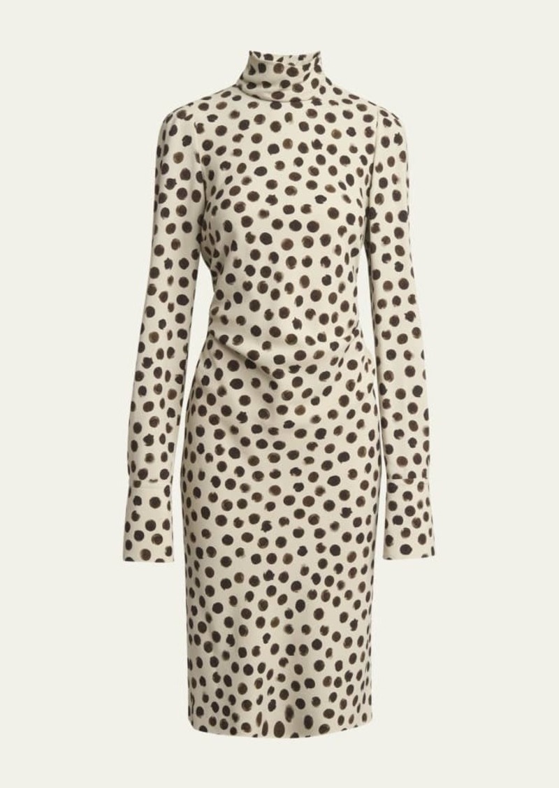 Dries Van Noten Delvet Polka Dot Belted Midi Dress