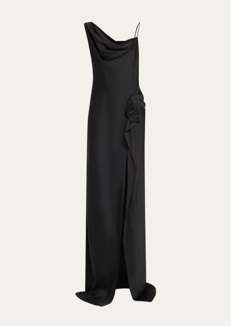 Dries Van Noten Deyon Draped One-Shoulder Gown with Ruffle Detail