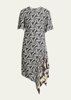 Dries Van Noten Diana Illusion Printed Asymmetric Midi Dress