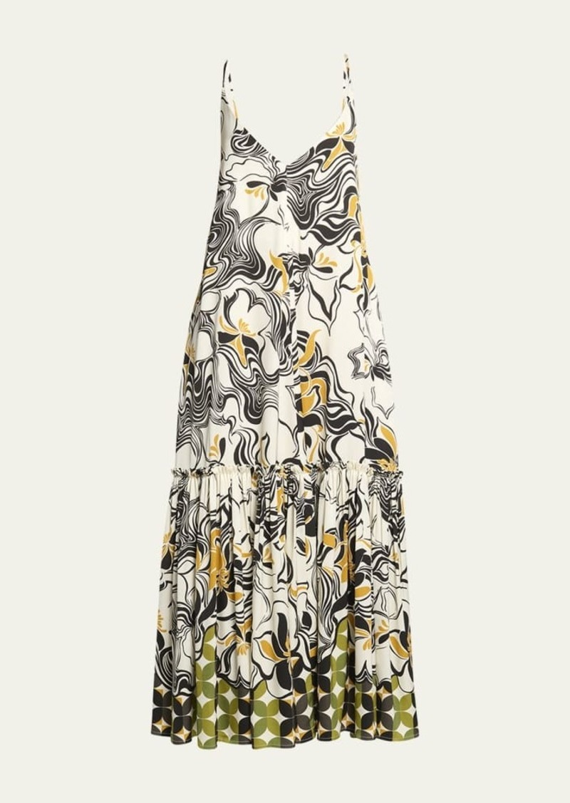 Dries Van Noten Diba Printed Midi Dress with Flounce Hem