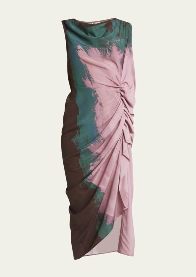 Dries Van Noten Dinam Draped Printed Midi Dress