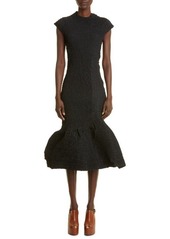 Dries Van Noten Dory Smocked Asymmetric Taffeta Midi Dress